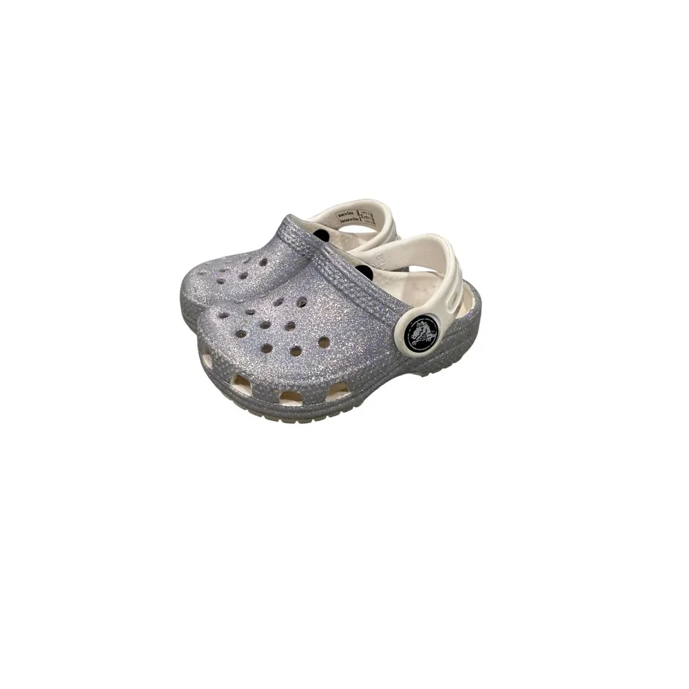 Crocs Toddler‎ Classic Glitter Clog Silver Sparkle Shoes Size C4